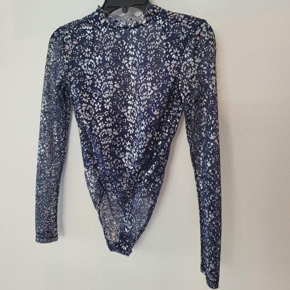 Victoria's Secret Navy Blue Lace and Silver Metalic Bodysuit Size Xs New - Picture 2 of 16